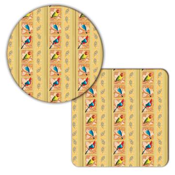 Funny Birds Pattern : Gift Coaster For Kids Bird Lover Nature Retro Art Print Cardinal Leaves