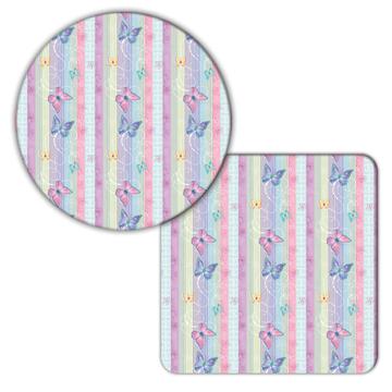 Delicate Butterflies Stripes : Gift Coaster For Girl Room Decor Feminine Birthday Cute Abstract