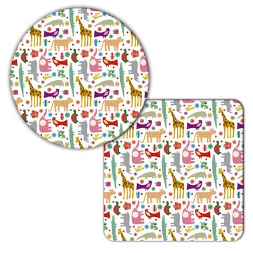 Cute Zoo Safari Animals : Gift Coaster Pattern For Kid Baby Shower Nursery Decor Polka Dots