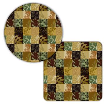 Plants Flowers : Gift Coaster Leaves Arabesque Damask Pattern Fall Thanksgiving Squares