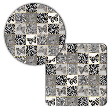 Animal Print Butterflies : Gift Coaster Zebra Leopard Square Pattern Skin Abstract Coworker