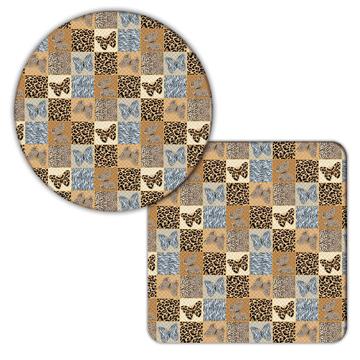 Animal Print Butterflies : Gift Coaster Cheetah Zebra Wild Cat Square Pattern Abstract Female