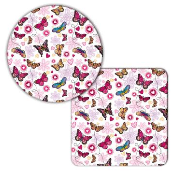 Beautiful Butterflies Pattern : Gift Coaster Flower Silhouettes Feminine Art For Her Best Friend