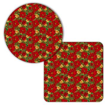 Pointsettia Roses : Gift Coaster Decor Christmas Flowers FloraL Xmas