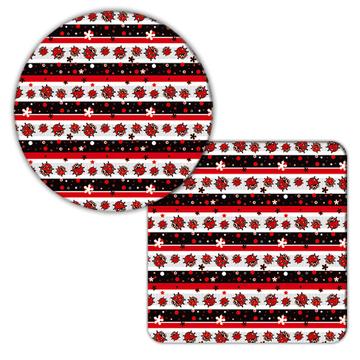 Funny Ladybug Pattern : Gift Coaster Polka Dots Stripes Kids Children Girlish Room Decor Cute