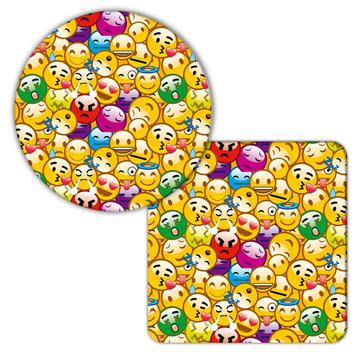 Emoji Pattern : Gift Coaster Kids Teenager Smileys Modern Wall Decor Best Friend Party Face