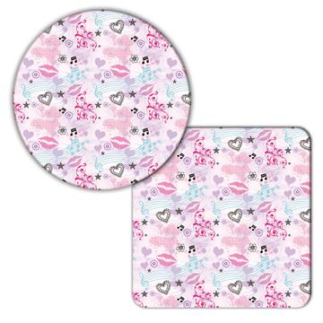 Feminine Girlish Pattern : Gift Coaster Lips Kiss Musical Notes Arabesque For Best Friend Forever