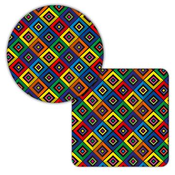 Rainbow Tartan Pattern : Gift Coaster Colorful Squares Checkered Abstract For Kid Birthday Art