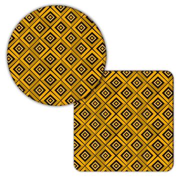Yellow Black Tartan Pattern : Gift Coaster Squares Checkered Abstract Kaleidoscope Fabric Print