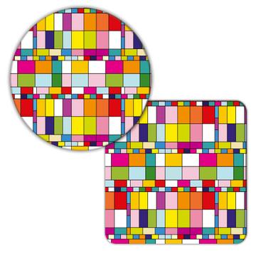 Uneven Squares Pattern : Gift Coaster Colorful Abstract Print For Kid Child Kindergarten Decor