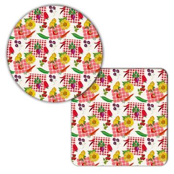 For Kitchen Decor Pattern : Gift Coaster Table Towel Sunflower Vegetables Garden Rustic Print