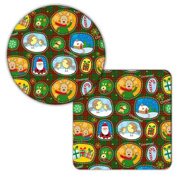 Funny Mice Mouse Christmas : Gift Coaster Santa Birds Winter Pattern Tartan Cute Animals Kids