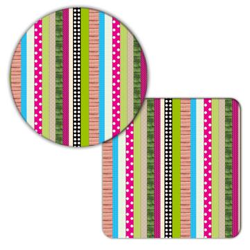 Polka Dots Chevron Stripes Pattern : Gift Coaster Abstract Patchwork Wood Craftwork Decor