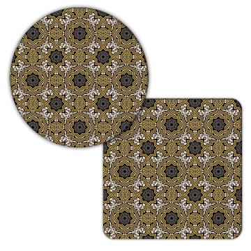 Geometric Arabic Oriental Pattern : Gift Coaster Luxury Fabric Print Abstract Arabesque