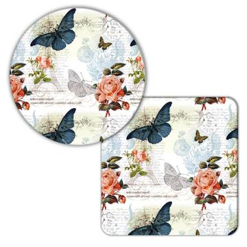 Morpho Butterfly : Gift Coaster Pattern Flowers Eiffel Tower Silhouette Trip Stamp Retro Decor