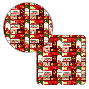 Merry Christmas Patchwork : Gift Coaster Kids Pattern Santa Penguin Bear Festive Decor Card