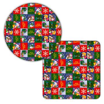 Merry Christmas Santa Snowman : Gift Coaster Festive Pattern Seasons Greetings Kids Cute