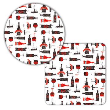 Red Wine Sketch : Gift Coaster Delicate Bottle Glass Corkscrew Pattern Kitchen Wall Decor