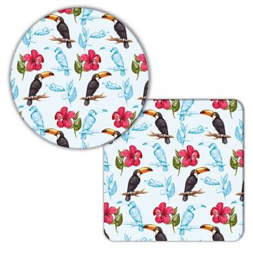 Black Toucan : Gift Coaster Pattern Hibiscus Bird Floral Home Decor Friend Tropical