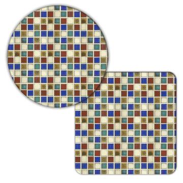 Tartan Retro Abstract Pattern : Gift Coaster Glass Wall Decor For Bathroom Toilet Checkered