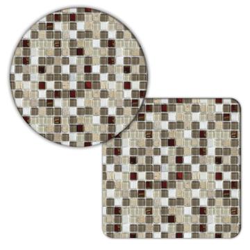 Brown Glass Wall Pattern : Gift Coaster Abstract Squares Vintage Bathroom Decor Pool Stones