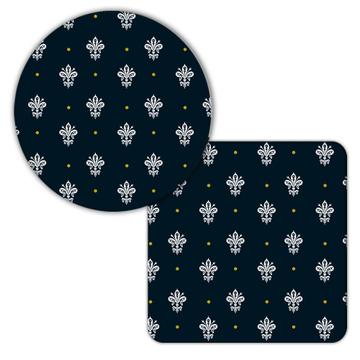 Fleur de Lis : Gift Coaster Navy Classic Home Decor Abstract Pattern Shapes Neutral