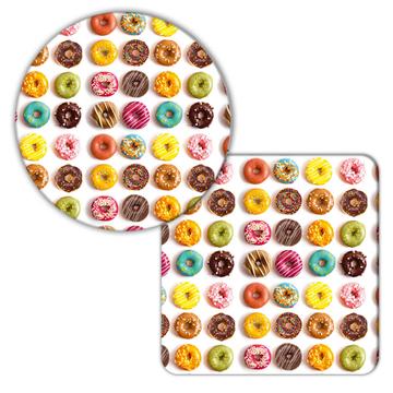 Glazed Donuts : Gift Coaster Sweet Decorated Pattern Kids Party Decor Kitchen Breakfast Bakery