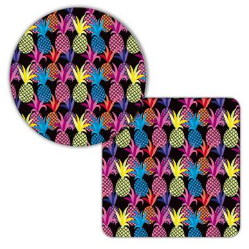 Colorful Pineapple : Gift Coaster Black Pattern Sweet Sixteen Friends Teen Party Decor Fruit
