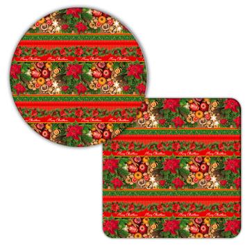 Christmas Fruits : Gift Coaster New Year Celebration Pattern Arabesque Poinsettia Flower Decor