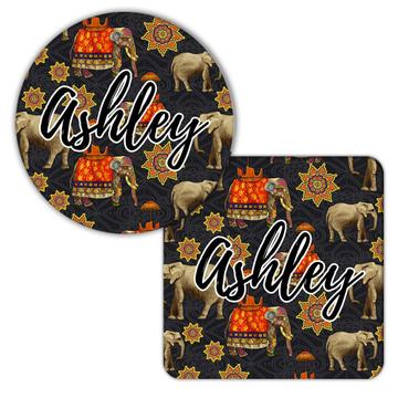 Elephants Mandalas : Gift Coaster Pattern Umbrella Cloth Oriental India Henna Design Flower