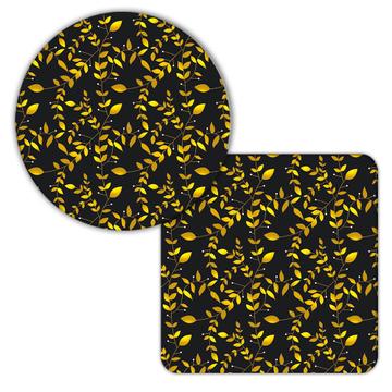 Tiny Leaves : Gift Coaster Gold Plant Seamless Pattern Fabric Decor Autumn Thanksgiving