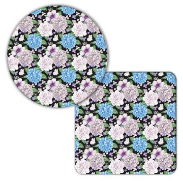 Rose Hydrangea Pattern : Gift Coaster Floral Flowers Print For Grandma Miss You Retro