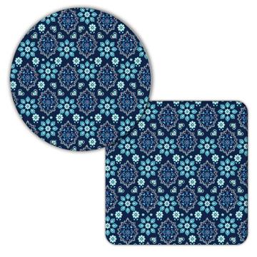 Moroccan Ornament : Gift Coaster Mandalas Pattern Classic Style Floral Print Daisy Home