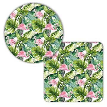 Exotic Flamingo : Gift Coaster Pattern Bird Big Leaves Palm Tree Nature Watercolor Tropical