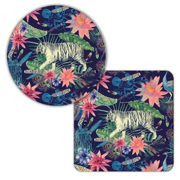 Peacock Painting : Gift Coaster Pattern Bird Tiger Animal Flower Wildlife Feather Nature
