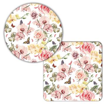 Orchids Butterflies : Gift Coaster Rose Flowers Seamless Pattern Wedding Invite Welcome Mom