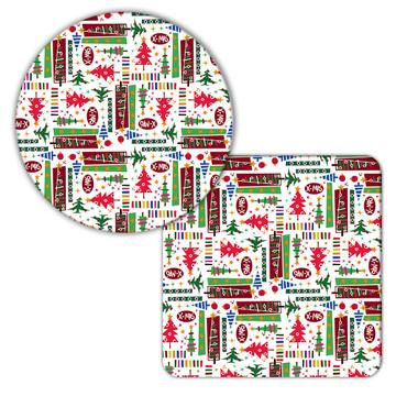Colorful Christmas Pattern : Gift Coaster Seamless Trees Abstract Stripes For Kids Children