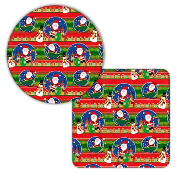 Christmas Santa Claus : Gift Coaster Snowman Cute Pattern For Kids New Year Celebration