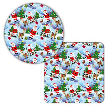 Christmas Sleigh Santa : Gift Coaster Deer Winter Pattern Kids Festive Tree Penguin Cute