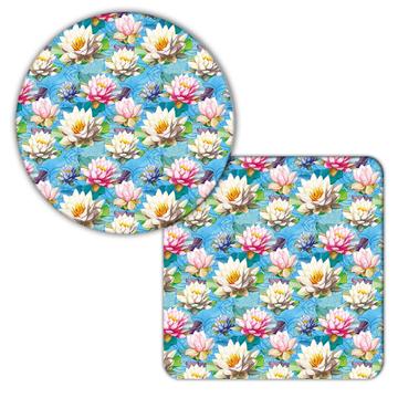 Water Lilies Pattern : Gift Coaster Floral Print Indian Lotus Drawing For Best Friend Feminine