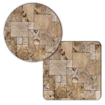 Natural Stone Mosaic : Gift Coaster Brick Rocks Seamless Texture Print Handicraft Decor