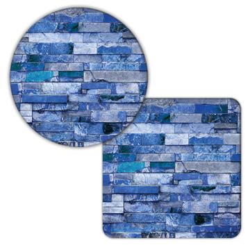 Blue Brick Stone Wall Print : Gift Coaster Natural Texture Seamless Pattern Home Decor Art