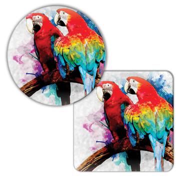 Macaw Watercolor : Gift Coaster Parrot Bird Aquarelle Modern Animal Cute