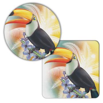 Toucan Flowers : Gift Coaster Bird Tropical Paint Aquarelle Water Color Animal