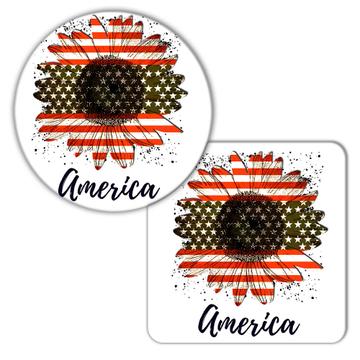 Sunflower American Flag : Gift Coaster Flower Floral Yellow Decor Patriotic