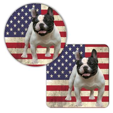 French Bulldog USA Flag : Gift Coaster Dog Pet American United States