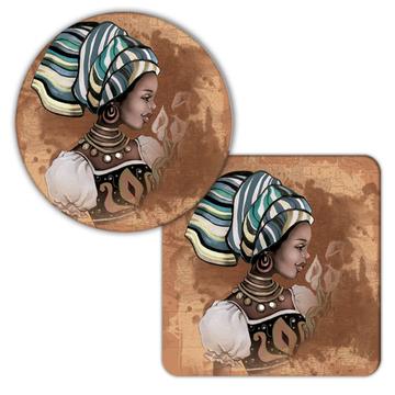 African Woman Portrait Profile : Gift Coaster Ethnic Art Black Culture Ethno