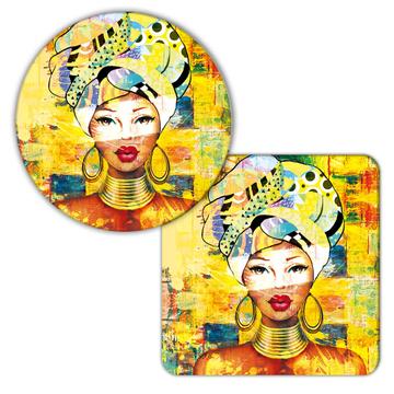 African Woman Portrait Profile : Gift Coaster Ethnic Art Black Culture Ethno