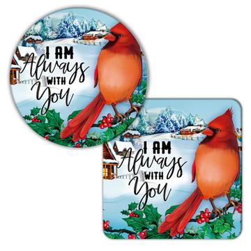 Cardinal Snow Winter Berries : Gift Coaster Bird Grieving Lost Loved Christmas