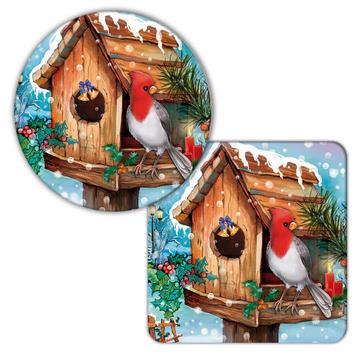 Bird House Cardinal Snow : Gift Coaster Christmas Bird Grieving Lost Loved One Grief